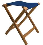 Folding Teak Stool with COBALT BLUE Canvas Seat