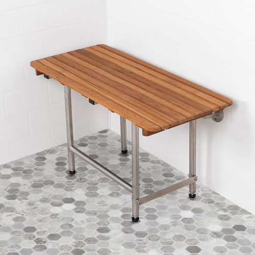 Teak Ada Shower Bench With Drop Down Legs