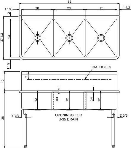 Stainless Steel Three Compartment Scullery Sink