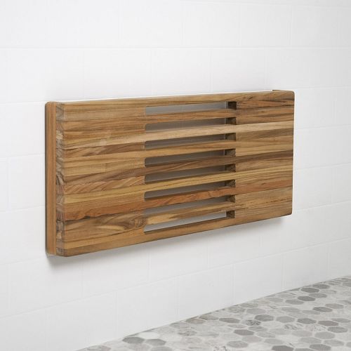 Teak Wall Mounted Fold Down Shower Bench With Slats